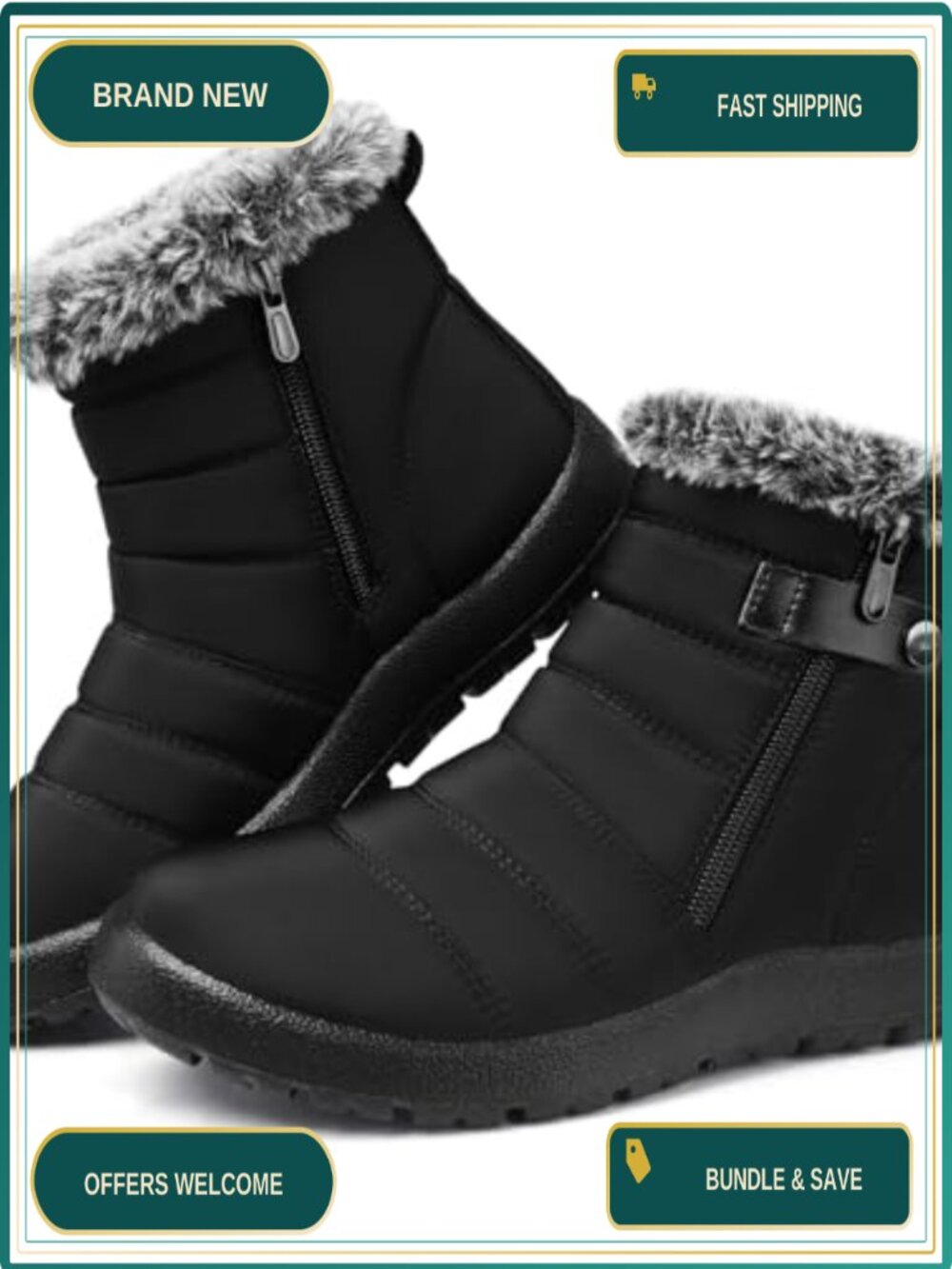 Women's Insulated Waterproof Snow Boots, Non-Slip Winter Ankle Boots